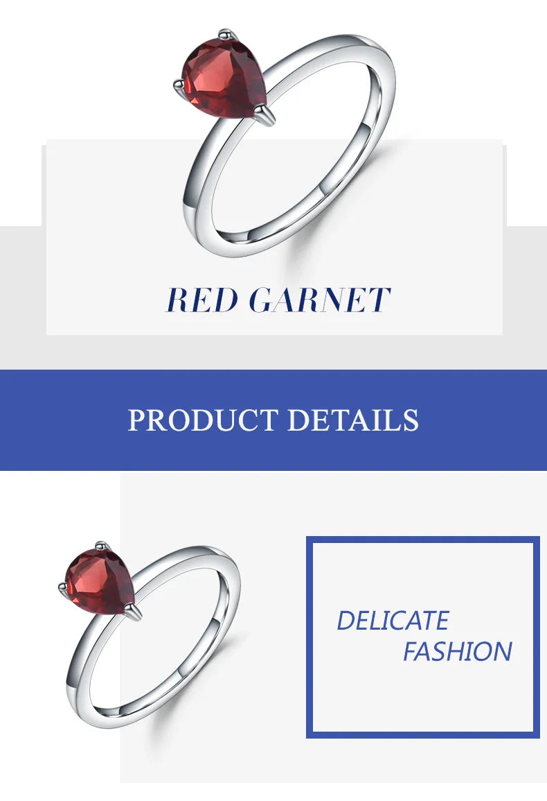 Gem's Ballet 1.36Ct Natural Red Garnet Blue Topaz Water Drop Gemstone Rings 925 Sterling Silver Trendy Ring For Women Gift Fine Jewelry