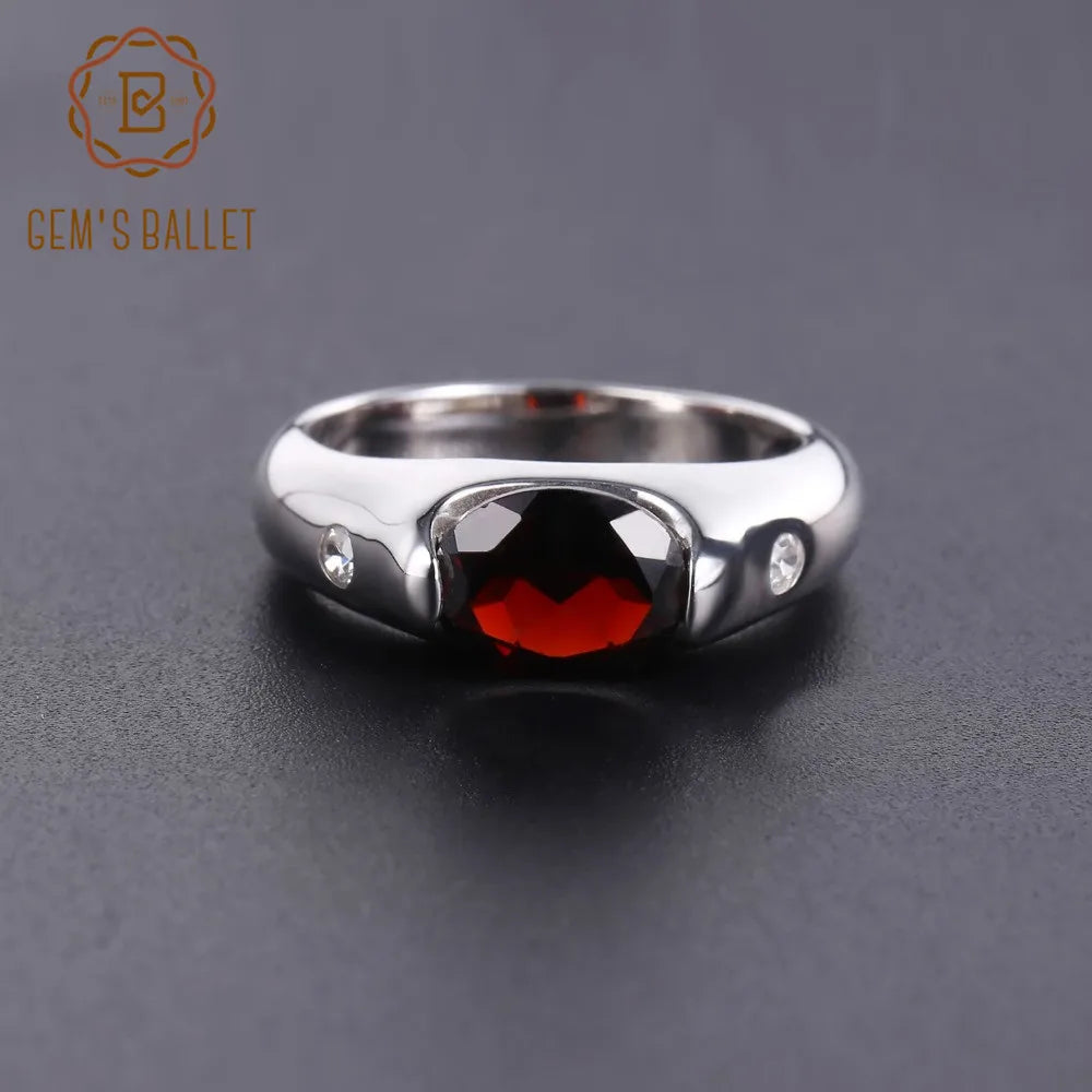 GEM'S BALLET 2.21Ct Natural Oval Red Garnet Vintage Ring 925 Sterling Silver Gemstone Simple Ring For Women Wedding Fine Jewelry