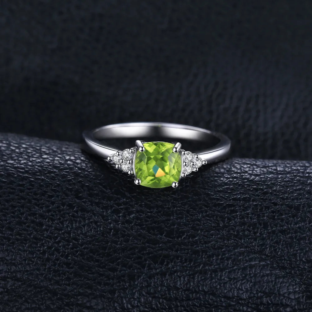 JewelryPalace 1.1ct Genuine Natural Peridot 925 Sterling Silver Solitaire Ring for Woman Fashion Gemstone Jewelry Wedding Gift