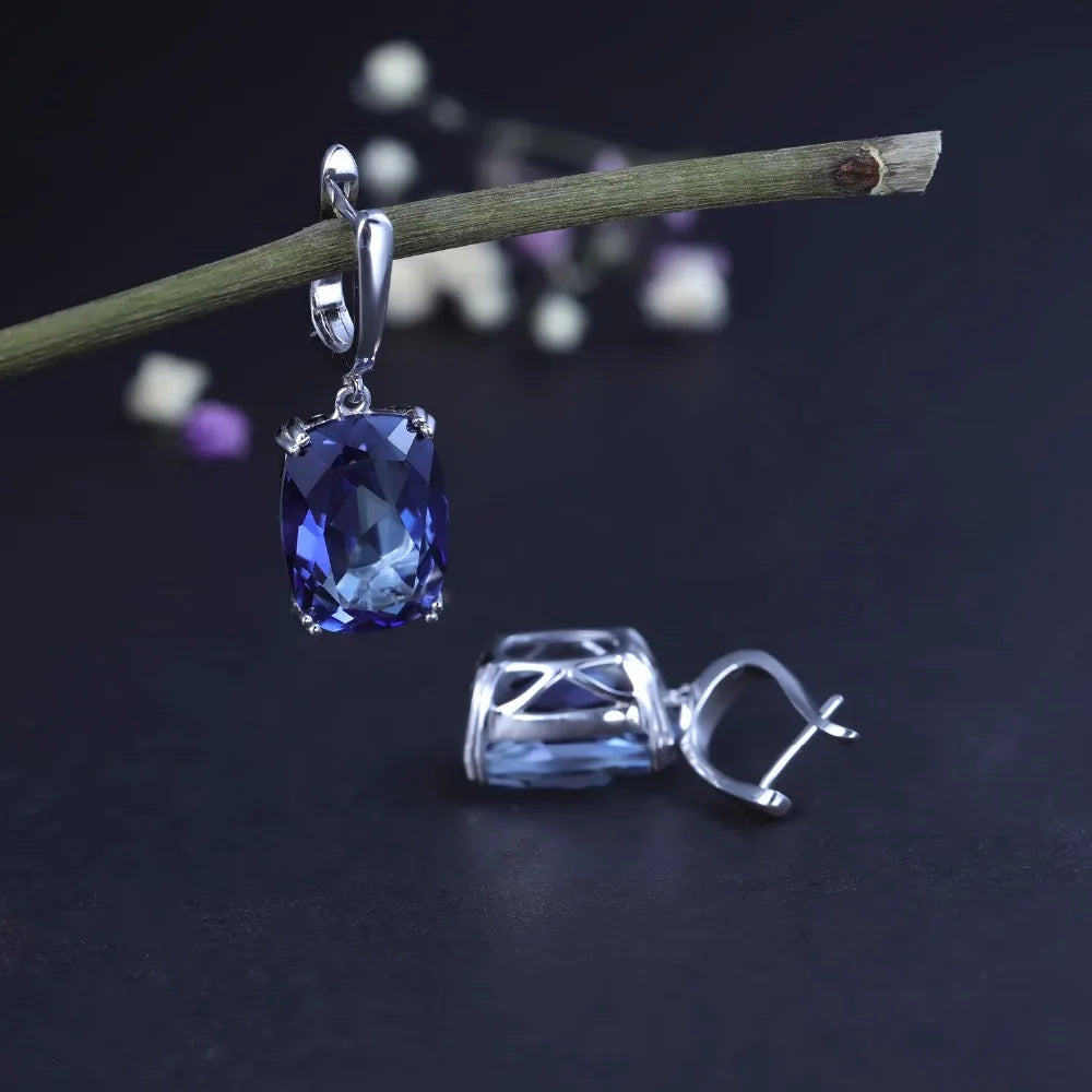 GEM'S BALLET Luxury 925 Sterling Silver Drop Earrings Natural Iolite Blue Mystic Quartz for Women Elegant Earrings Fine Jewelry