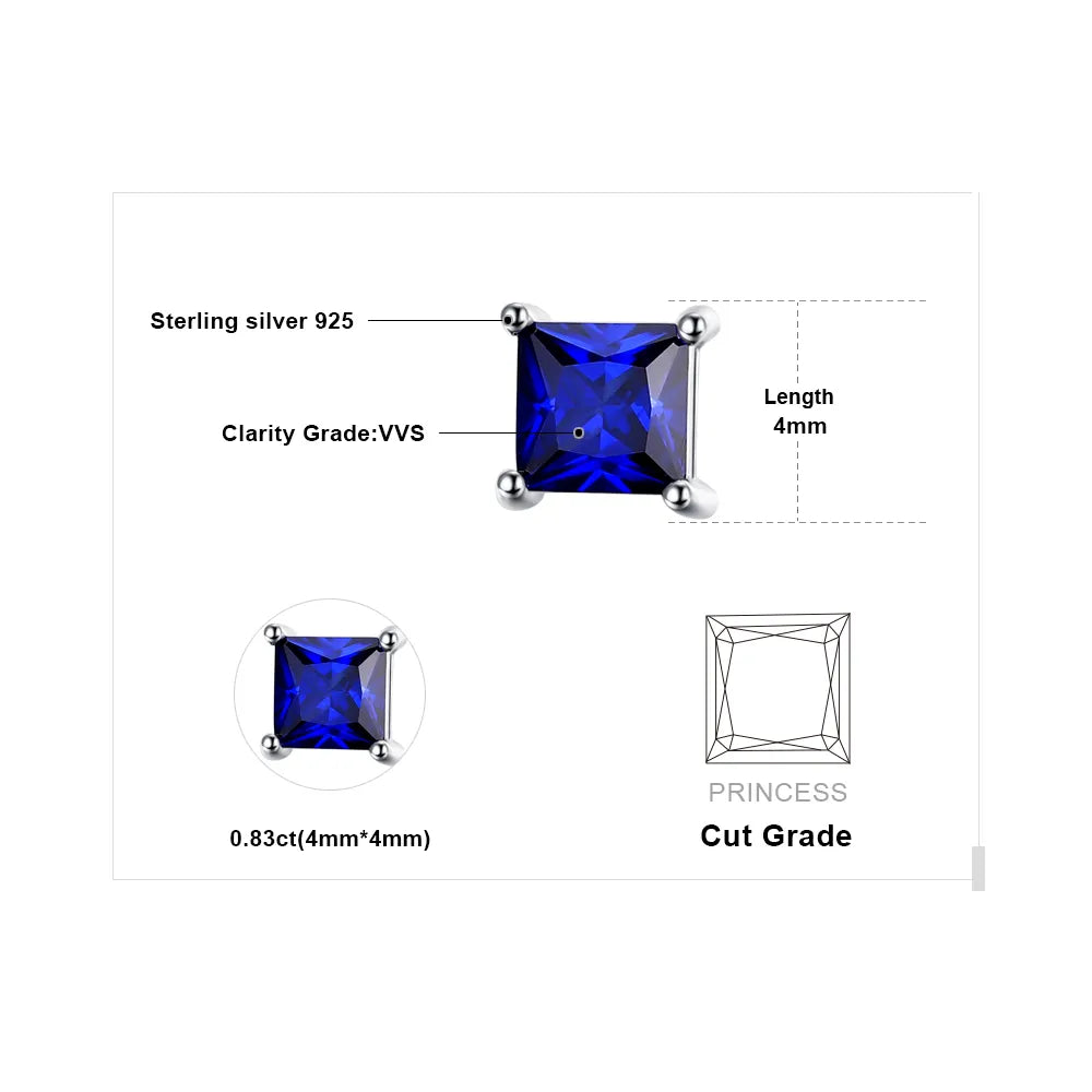 JewelryPalace Square Princess Cut Blue Created Sapphire 925 Sterling Silver Stud Earrings for Women Fashion Gemstones Earrings