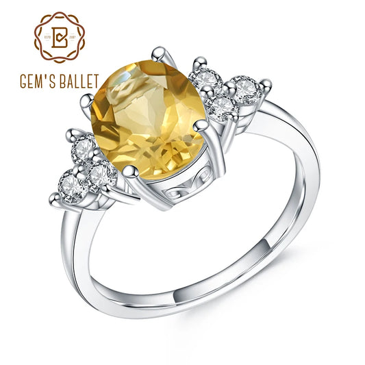 GEM'S BALLET Classic Oval 2.60Ct Natural Citrine Anniversary Rings For Women 925 Sterling Silver Gemstone Ring Fine Jewelry