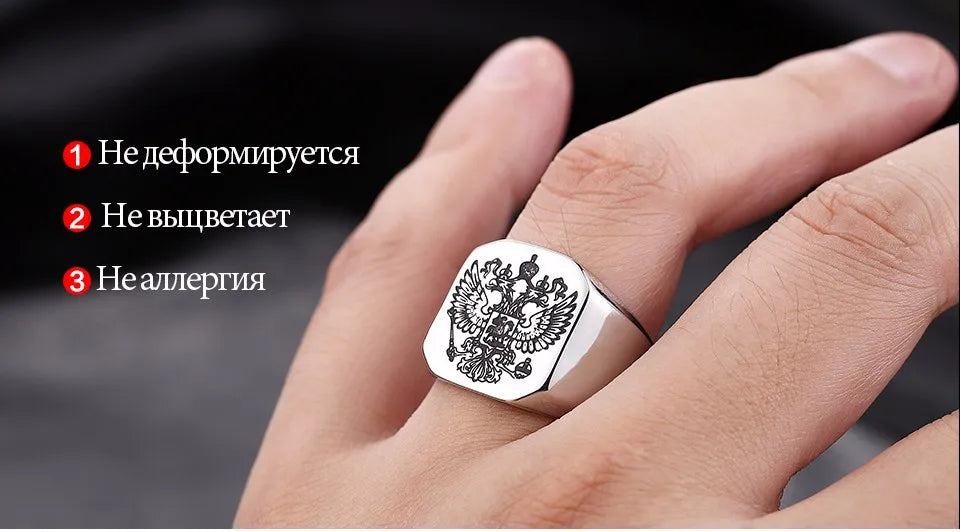 Beier Polished Stainless Steel ring Band Biker Men's ring a coat of arms of the Russian Signet Ring Fashion Jewelry