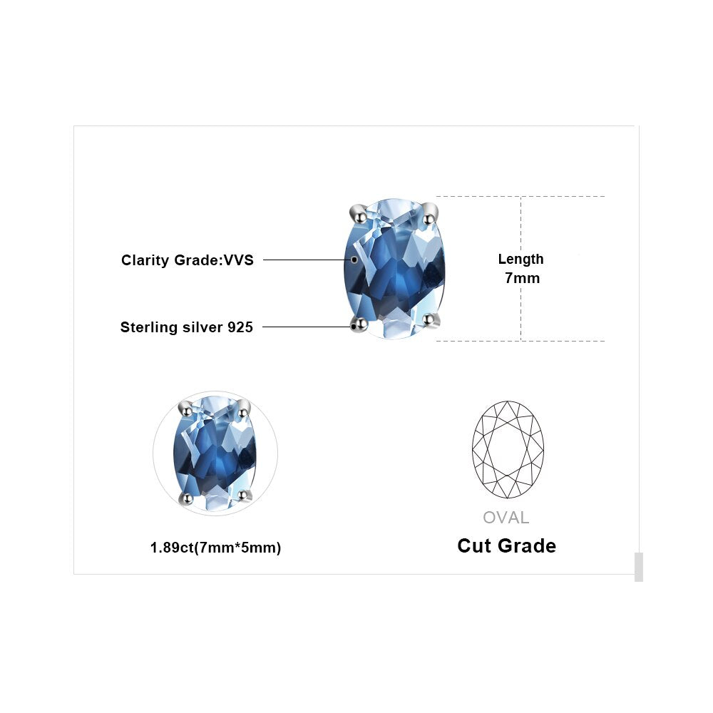 JewelryPalace Oval Genuine Natural Blue Topaz 925 Sterling Silver Stud Earrings for Women Fashion Statement Gemstone Jewelry