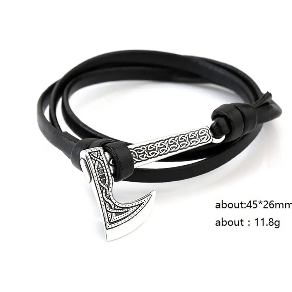 Teamer Mens Bracelet Axe Wrap Viking Bracelet for Men Leather Accessories Silver Color Hatchet Handmade Pirate Bracelet For Male 3