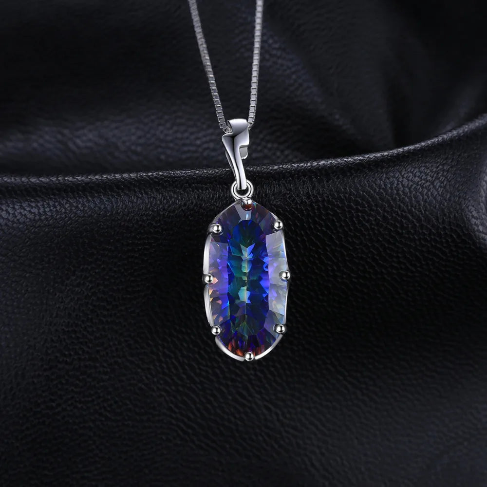 JewelryPalace Genuine Mystical Blue Rainbow Quartz 925 Sterling Silver Pendant Necklace for Women Gemstone Choker No Chain