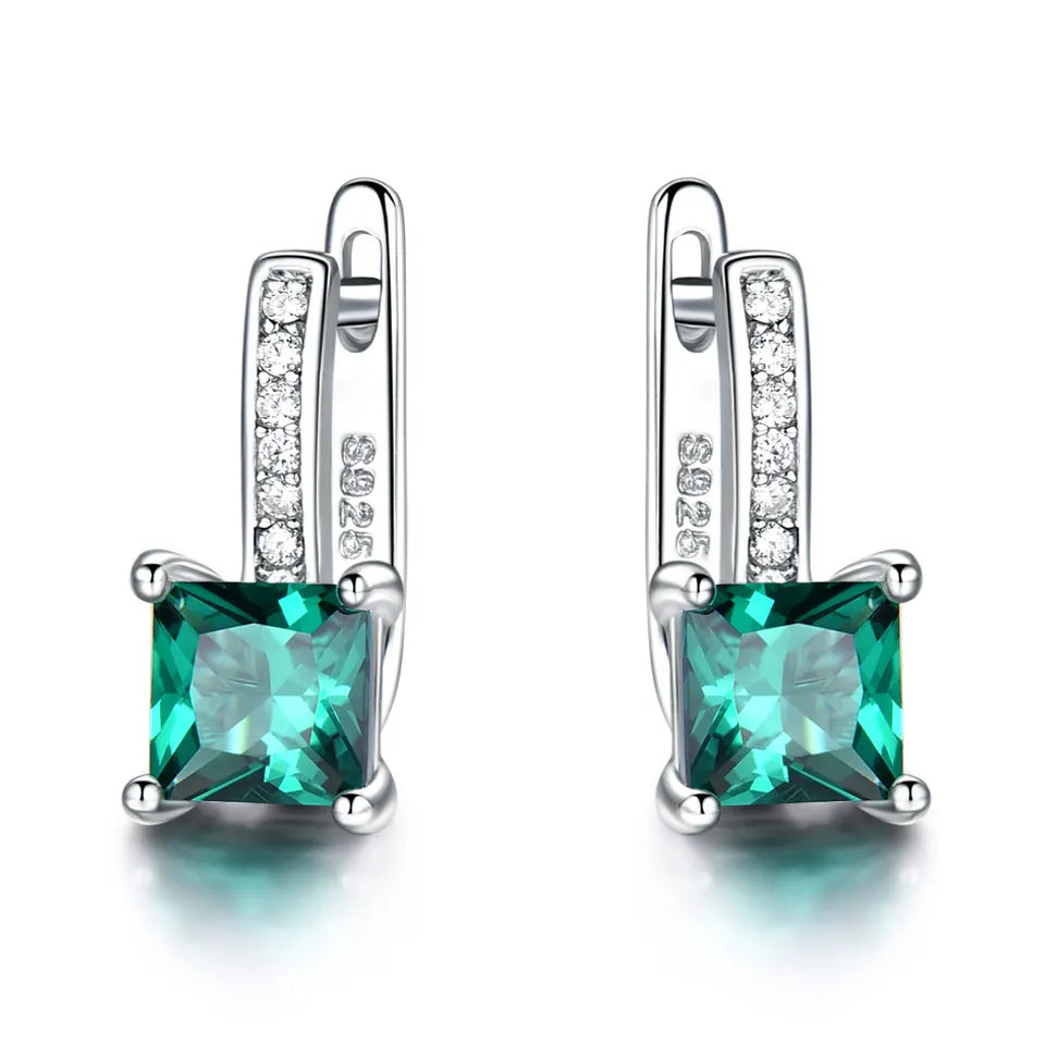 UMCHO 925 Sterling Silver Clip Earrings Created Green Emerald Gemstone Fine Jewelry For Women Solid Anniversary Gifts emerald