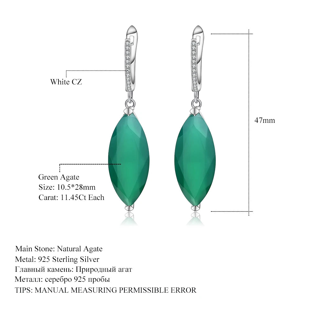 GEM'S BALLET 22.90Ct Marquise Natural Green Agate Gemstone Drop Earrings 925 Sterling Silver Earrings For Women Fine Jewelry