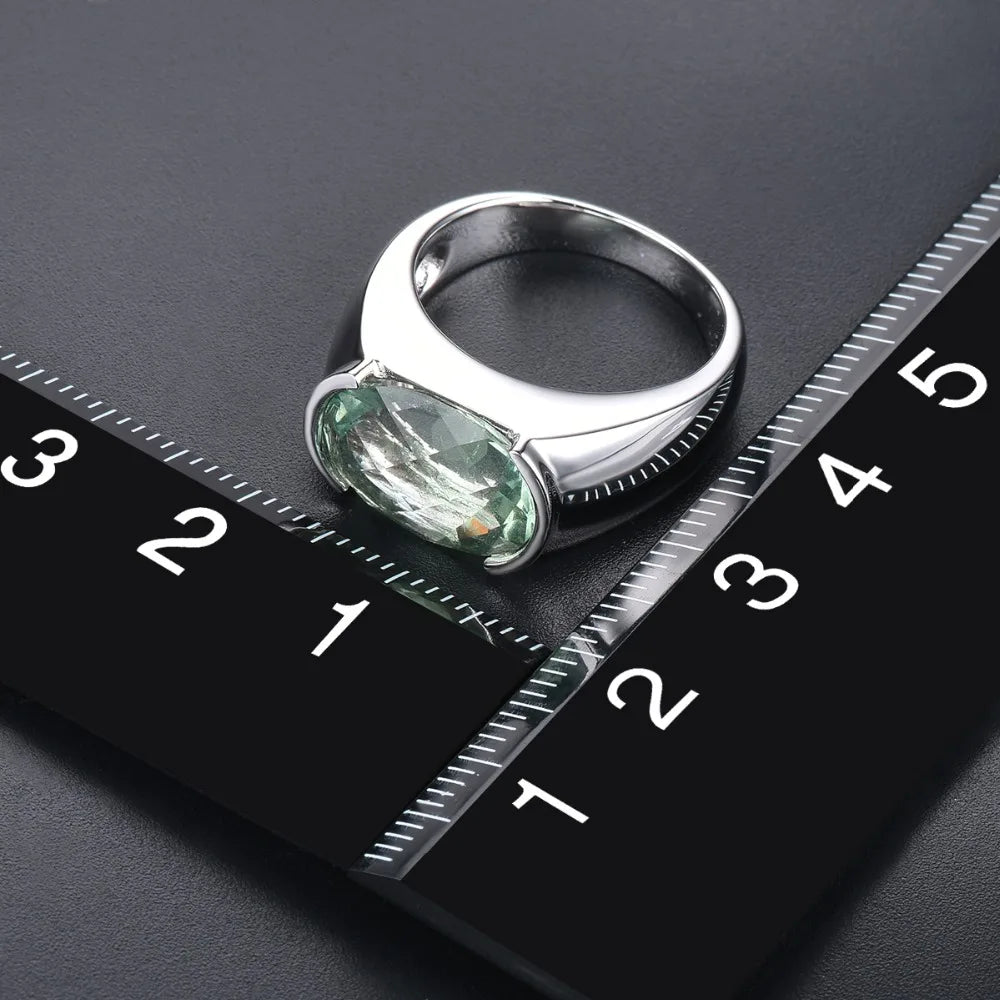 Hutang Women's Ring 5 carats Natural Green Amethyst Wedding Rings 925 Sterling Silver Gemstone Fine Elegant Classic Jewelry Gift