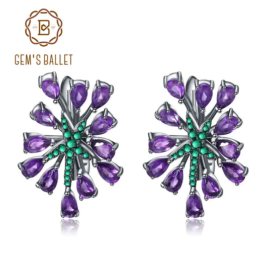 GEM'S BALLET 4.69Ct Natural Amethyst Gemstone Clip Earrings 925 Sterling Sliver Vintage Gothic Punk Earrings For Women Party CHINA