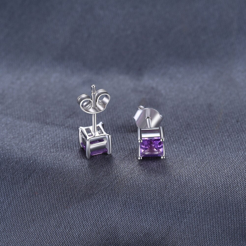 Jewelry Palace Square Genuine Natural Amethyst 925 Sterling Silver Stud Earrings for Women Fashion Jewelry Princess Earrings