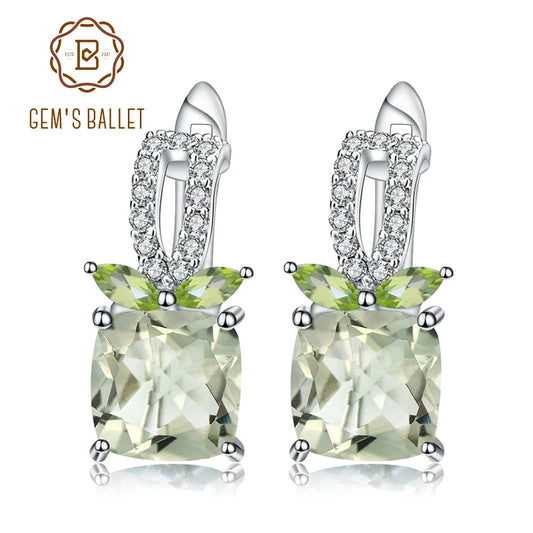 GEM'S BALLET 4.16Ct Natural Green Amethyst Gemstone Earrings 925 Sterling Silver Stud Earrings for Women Wedding Fine Jewelry Default Title