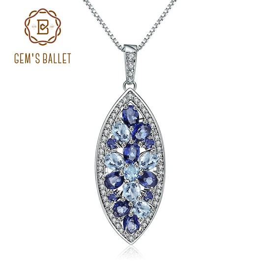 Gem's Ballet Natural Sky Blue Topaz Iolite Blue Mystic Quartz 925 Sterling Silver Necklaces & Pendants For Women Fine Jewelry CHINA