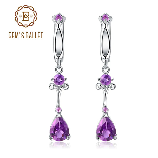 Gem's Ballet 2.87Ct Natural Purple Amethyst Drop Earring 925 Sterling Silver Flower Vintage Earrings For Women Fine Jewelry CHINA