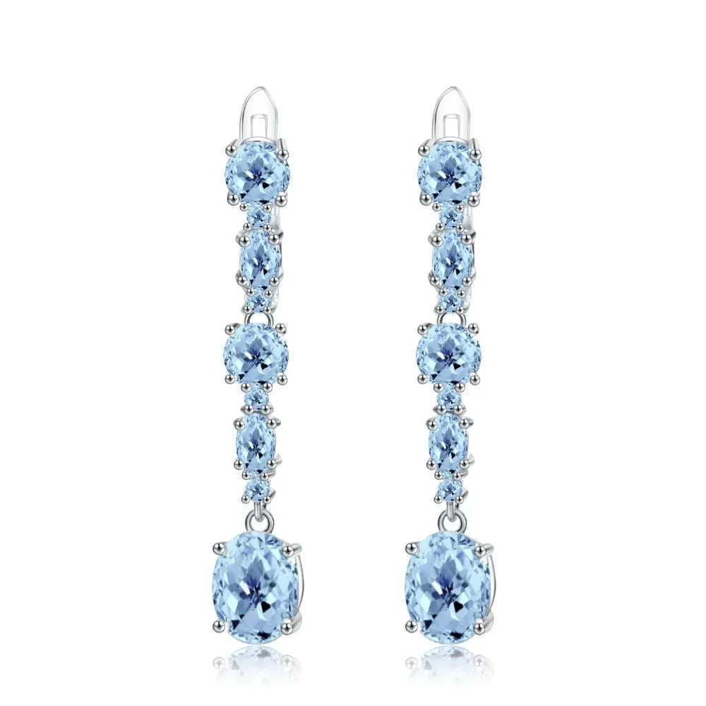 GEM'S BALLET 8.73Ct Natural Sky Blue Topaz Gemstone Drop Earrings 925 Sterling Silver Wedding Earrings for Women Fine Jewelry