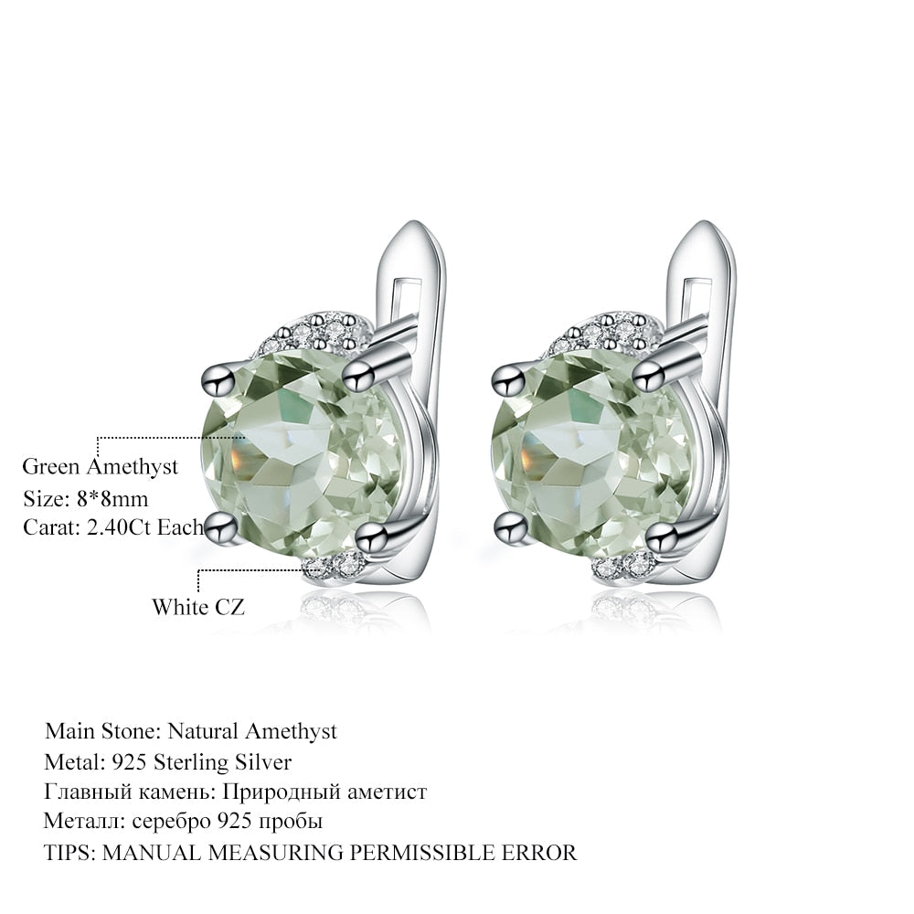 GEM&#39;S BALLET Natural Green Amethyst Round Earrings Ring Set 925 Sterling Silver Jewelry Set For Women Wedding Fine Jewelry