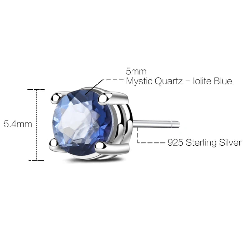 GEM'S BALLET Real 925 Sterling Silver 5mm Natural Iolite Blue Mystic Quartz Gemstone Stud Earrings For Women Gift Fine Jewelry