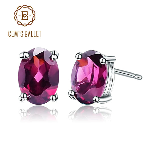 Gem's Ballet 4*6mm 1.05Ct Oval Natural Rhodolite Garnet Gemstone 925 Sterling Silver Stud Earrings Fashion Jewelry for Women