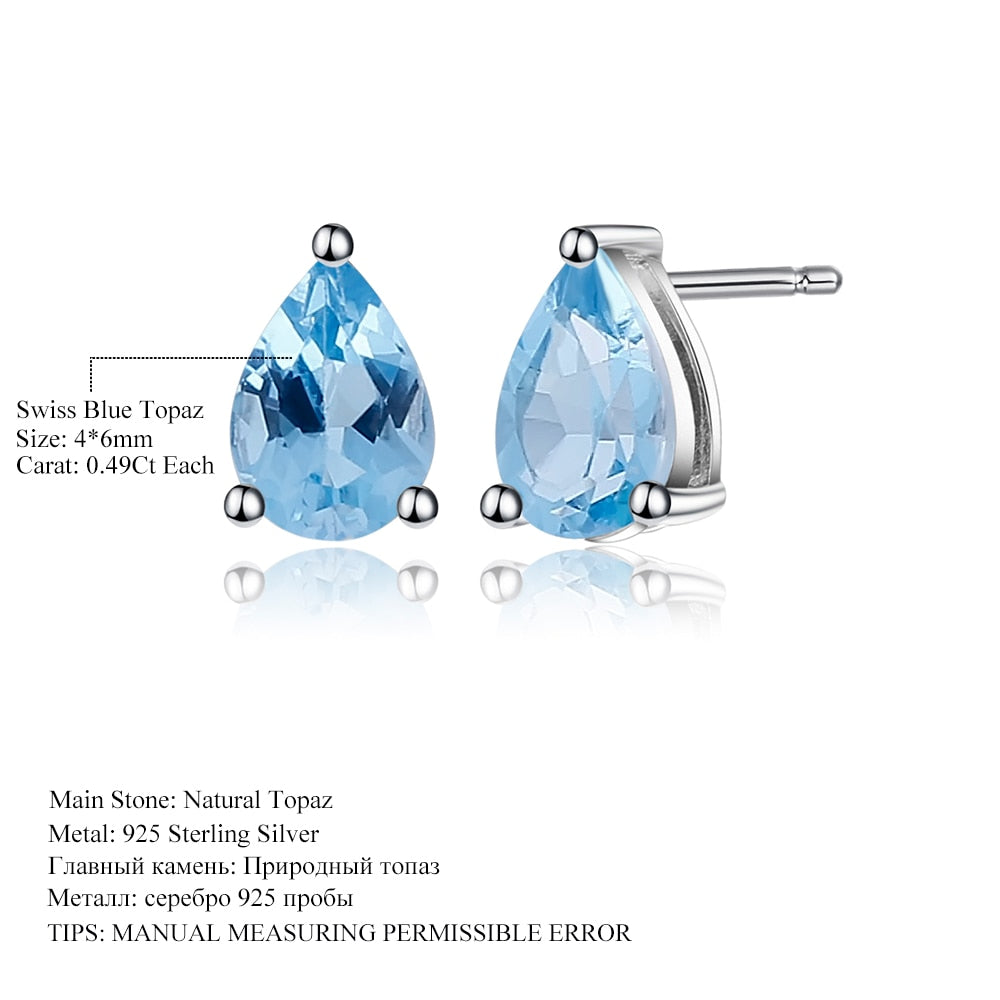 Gem&#39;s Ballet 4*6mm 0.99Ct Natural Swiss Blue Topaz Gemstone Stud Earrings 925 Sterling Silver Fashion Jewelry for Women