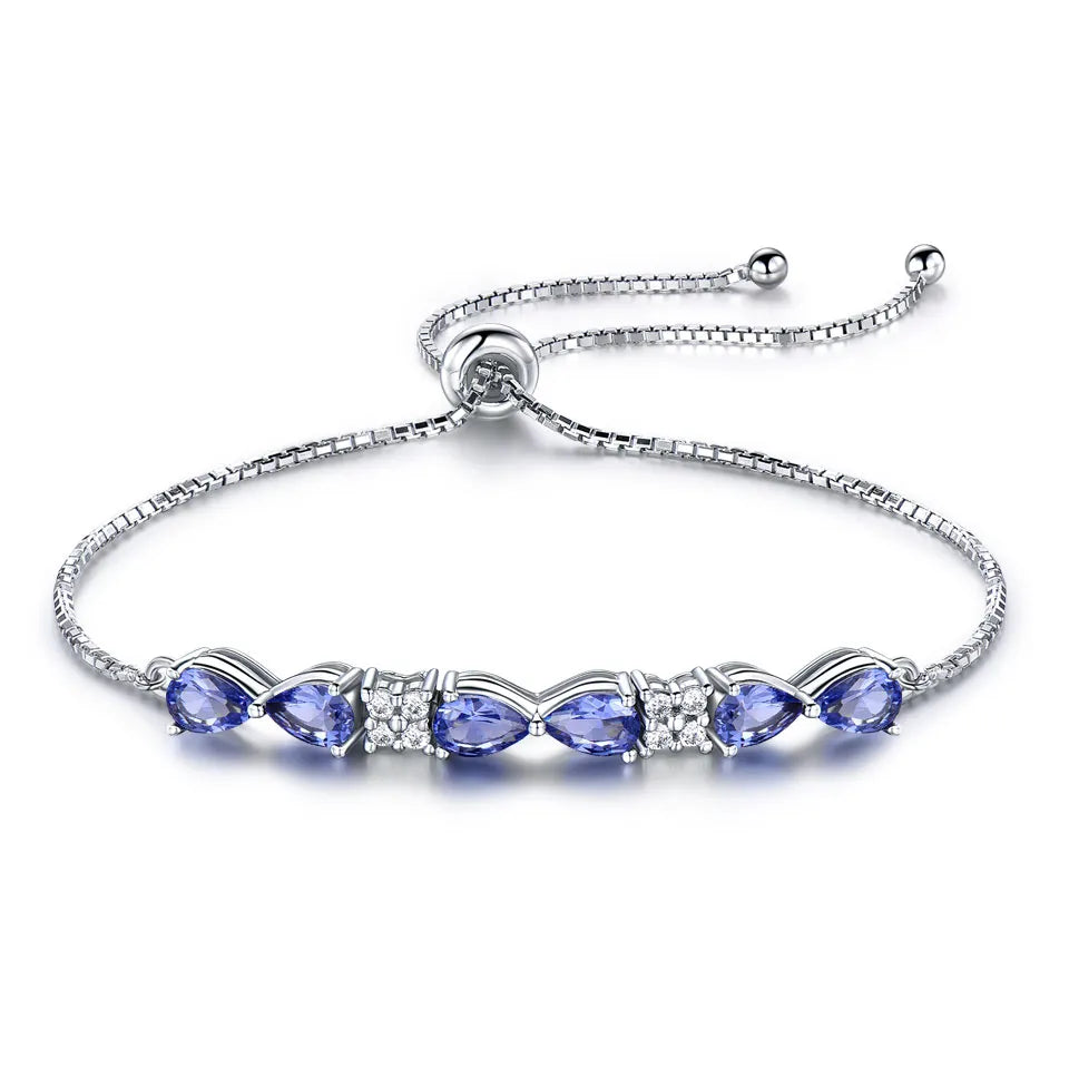 UMCHO Pure 925 Sterling Silver Bracelets Bangles For Women Tanzanite Adjustable Tennis Bracelet Female Jewelry Christmas GIft Tanzanite Bracelet