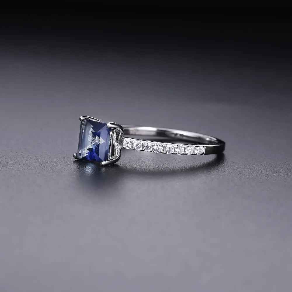 Gem's Ballet 1.09Ct Natural Iolite Blue Mystic Quartz Gemstone Ring 925 Sterling Silver Princess Engagement Rings For Women Gift