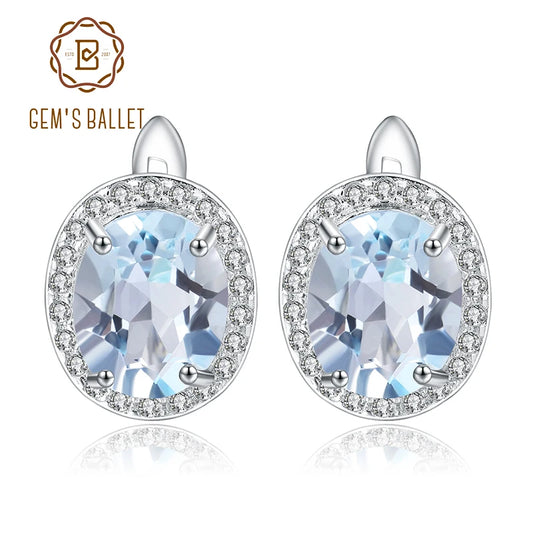 GEM'S BALLET Natural Sky Blue Topaz Gemstone Classic Stud Earrings 925 Sterling Silver Earrings Fine Jewelry Women Wedding Default Title