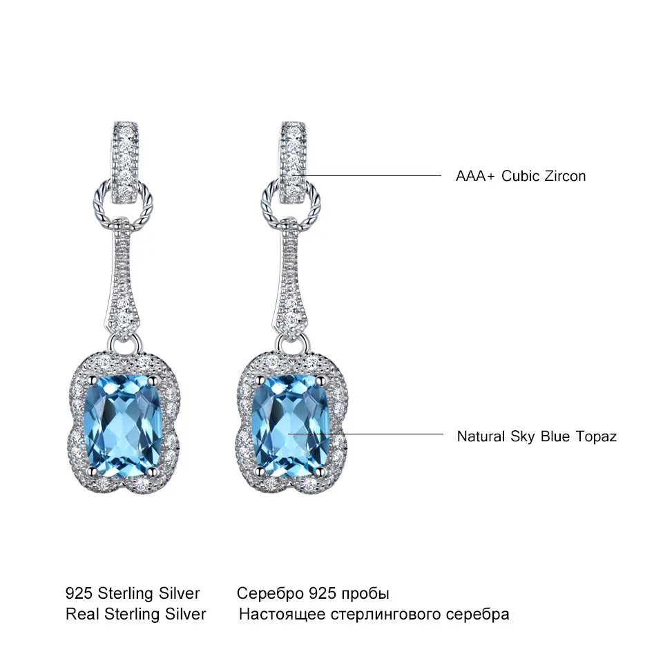 UMCHO 3.2CT Natural Blue Topaz Gemstone Earrings 925 Sterling Silver Earrings For Women Fine Jewelry Party Gift 2018 New