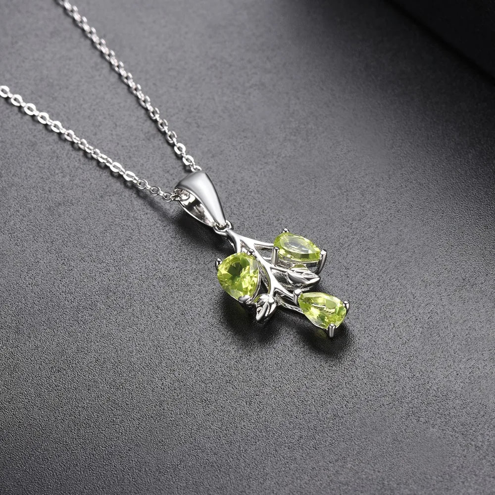 Hutang Peridot Pendant Solid 925 Sterling Silver Natural Gemstone Necklace Fine Elegant Classic Jewelry for Women Girl Gift New