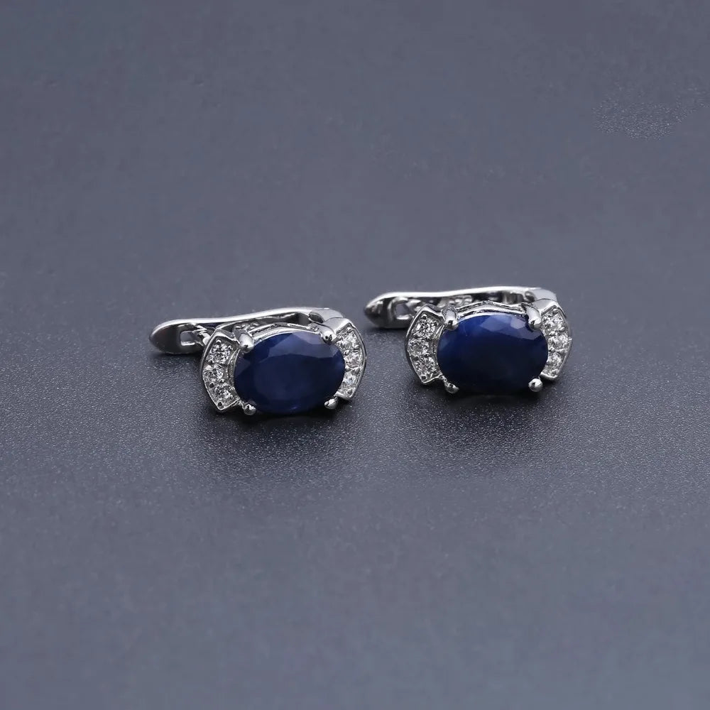 GEM'S BALLET 925 Sterling Silver Stud Earrings 2.02Ct Natural Blue Sapphire Earrings For Women Engagement Wedding Fine Jewelry