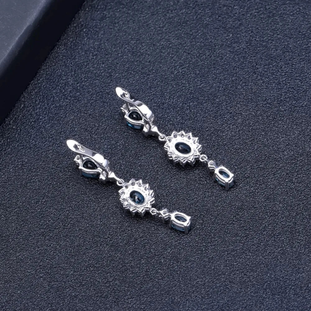 GEM'S BALLET 4.88Ct Natural London Blue Topaz Gemstone Drop Earrings 925 Sterling Silver Flower Earrings for Women Fine Jewelry