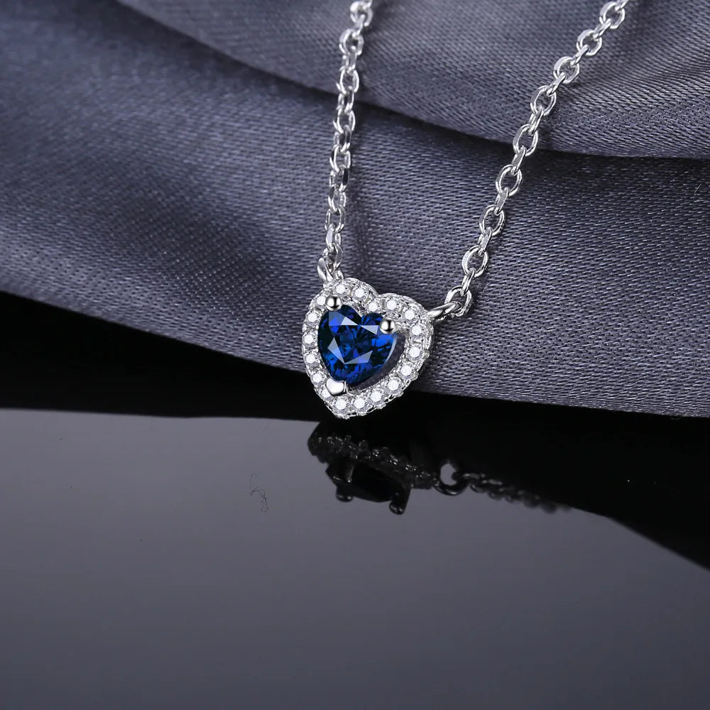 JewelryPalace Heart Created Blue Sapphire 925 Sterling Silver Pendant Necklace for Woman Gemstone Fine Jewelry Fashion Gift 45cm