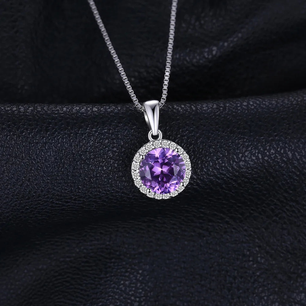 JewelryPalace 2.97ct Round Created Alexandrite Sapphire 925 Sterling Silver Pendant Necklace for Women Gemstone Choker No Chain