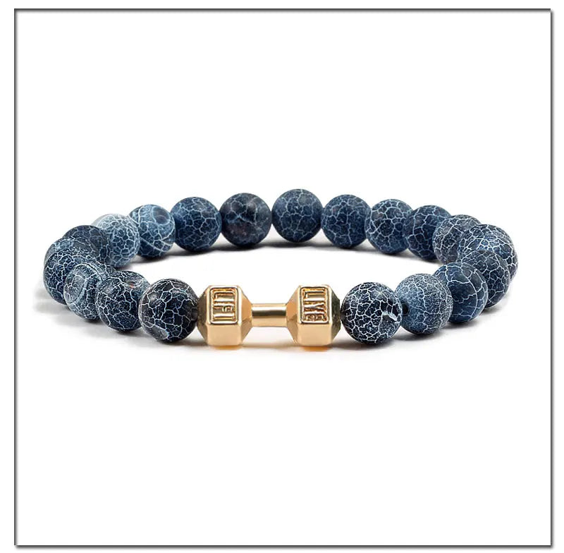 Black Weathered  Wristband Adjustable Barcelets For Women Men Beads Bracelet Dumbbell Mens Fashion Yoga Jewelry Original Bangles