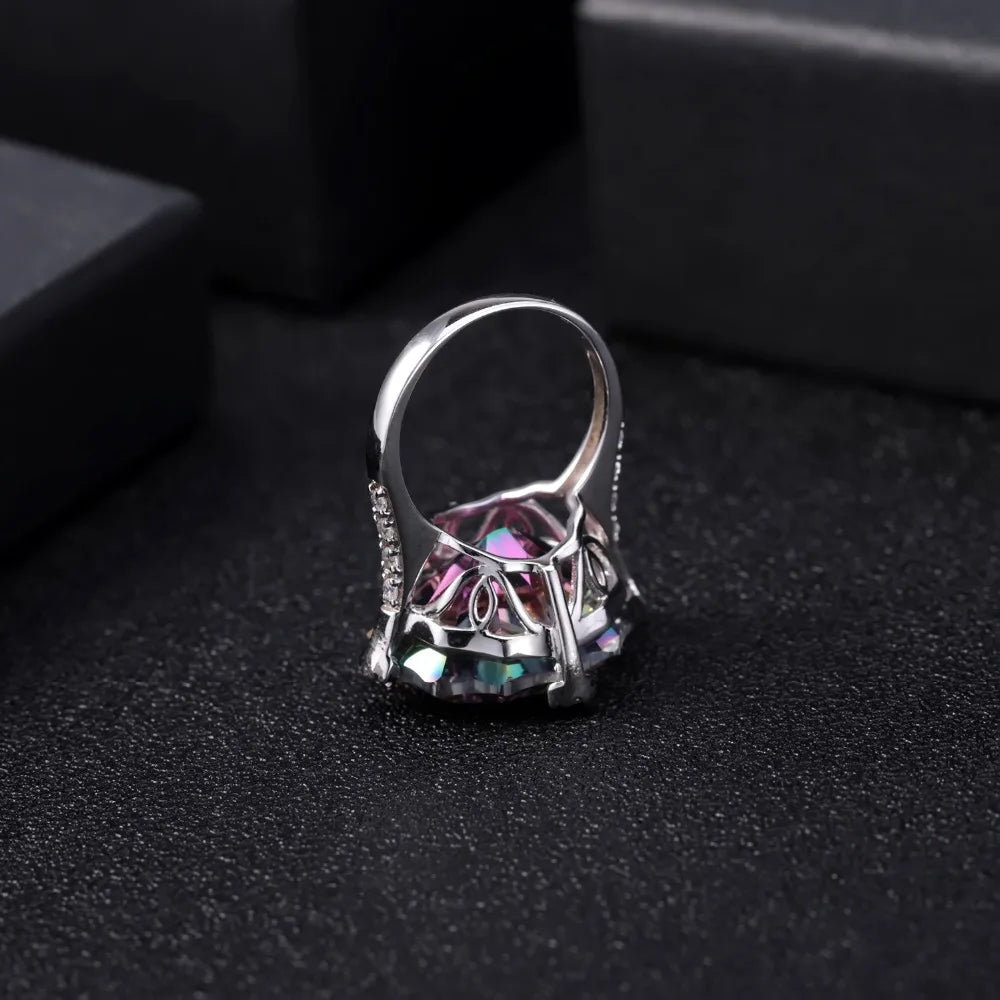 GEM'S BALLET Natural Rainbow Mystic Quartz Cocktail Ring 925 Sterling Silver Irregular Gemstone Rings Fine Jewelry for Women
