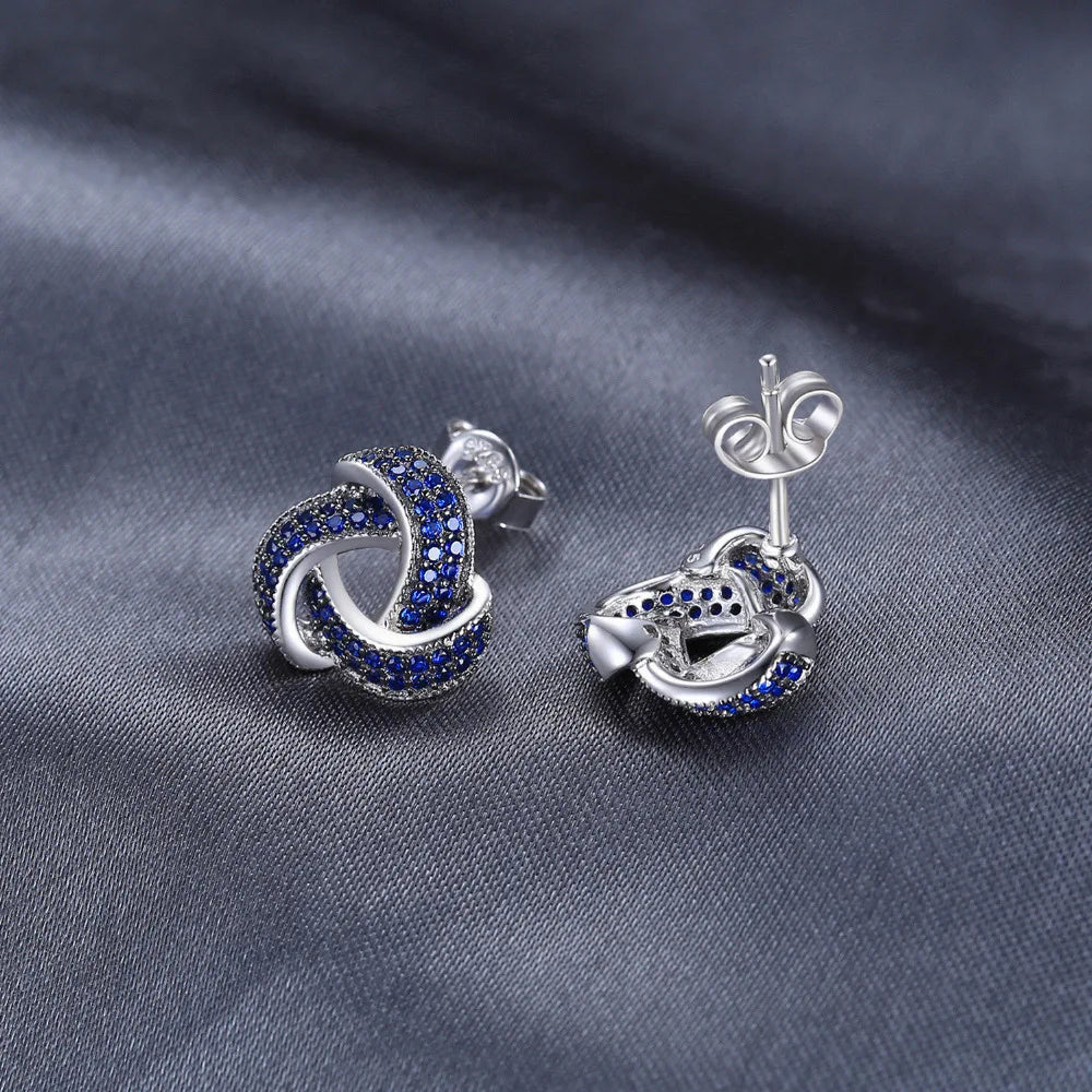 JewelryPalace Flower Knot Created Blue Spinel 925 Sterling Silver Stud Earrings for Woman Fashion Gemstone Jewelry Birthday Gift