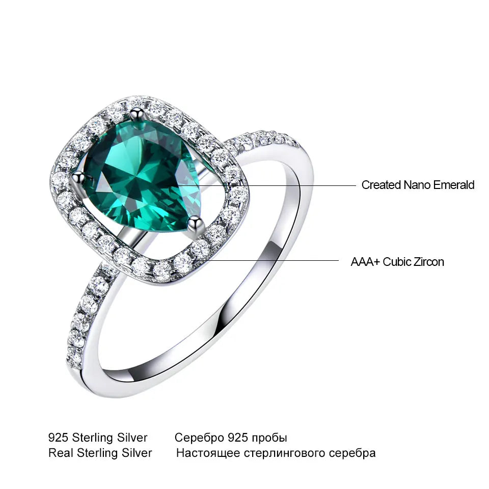 UMCHO Emerald Gemstone Rings for Women Genuine 925 Sterling Sliver Vintage Water Drop Royal Ring Wedding Engagement Fine Jewelry