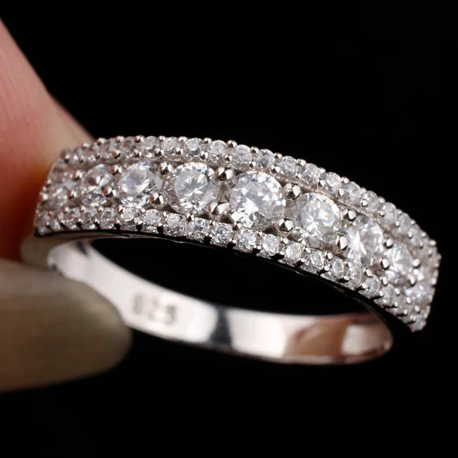 Women 925 Sterling Silver Wedding Band Ring with Multi CZ Fashion Jewelry for Lady R163