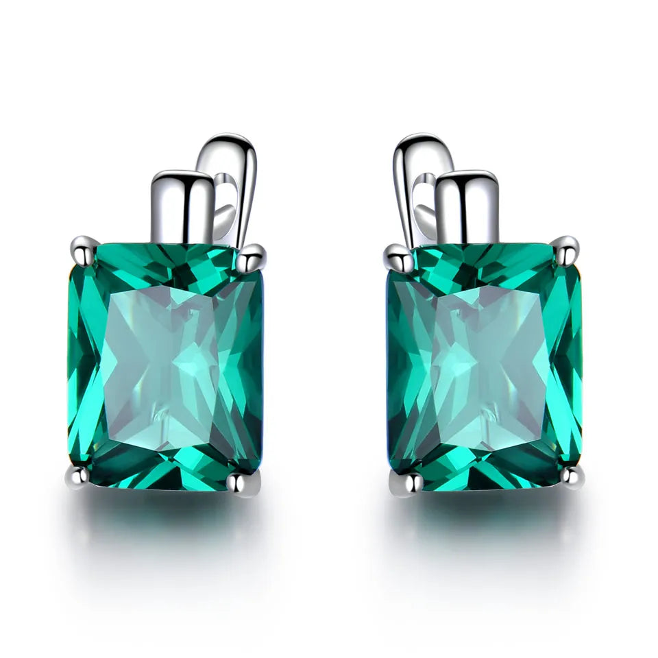 UMCHO Luxury Emerald Gemstone Clip Earrings for Women Genuine 925 Sterling Silver Jewelry Green Gemstone Fashion Wedding Gift