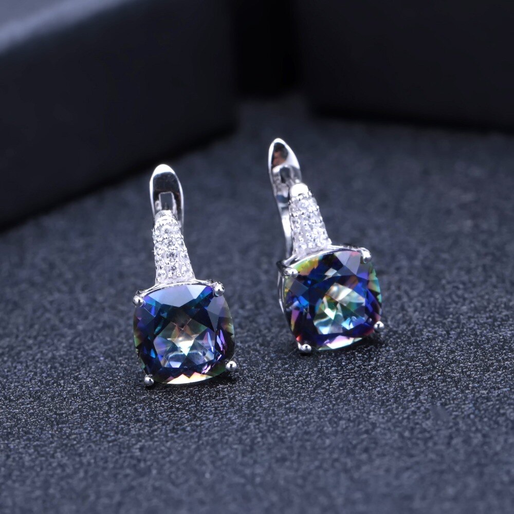 GEM'S BALLET 7.33Ct Natural Blueish Mystic Quartz 925 Sterling Silver Vintge Gemstone Stud Earrings for Women Fine Jewelry