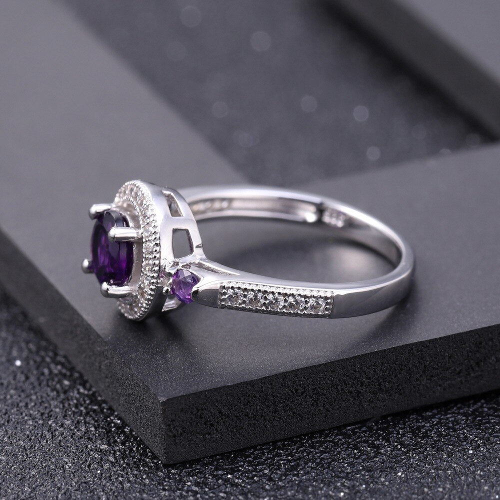 GEM&#39;S BALLET 0.81Ct Natural Amethyst Gemstone Ring 925 Sterling Silver Wedding Rings For Women Jewelry Valentine&#39;s Day Gift