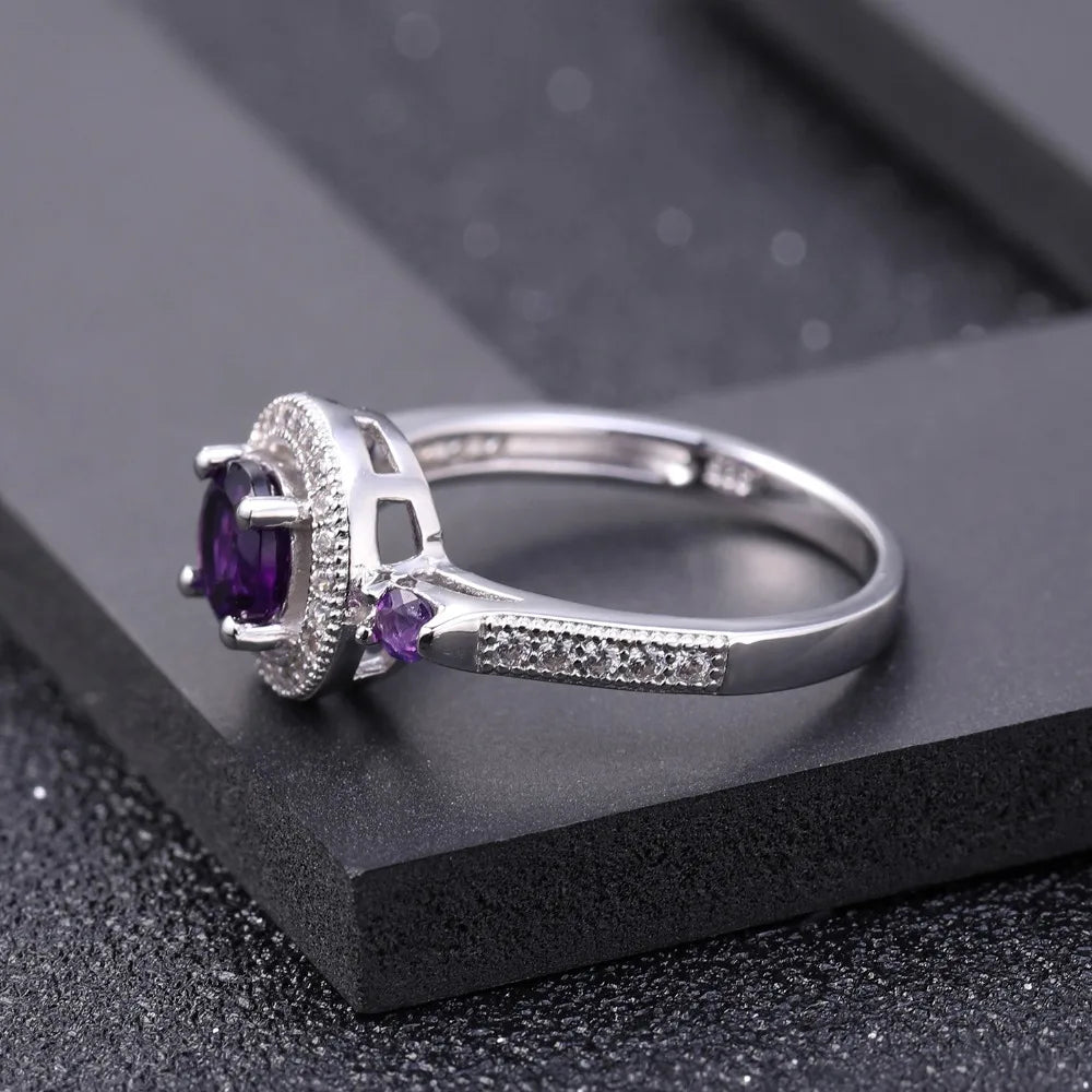 GEM'S BALLET 0.81Ct Natural Amethyst Gemstone Ring 925 Sterling Silver Wedding Rings For Women Jewelry Valentine's Day Gift