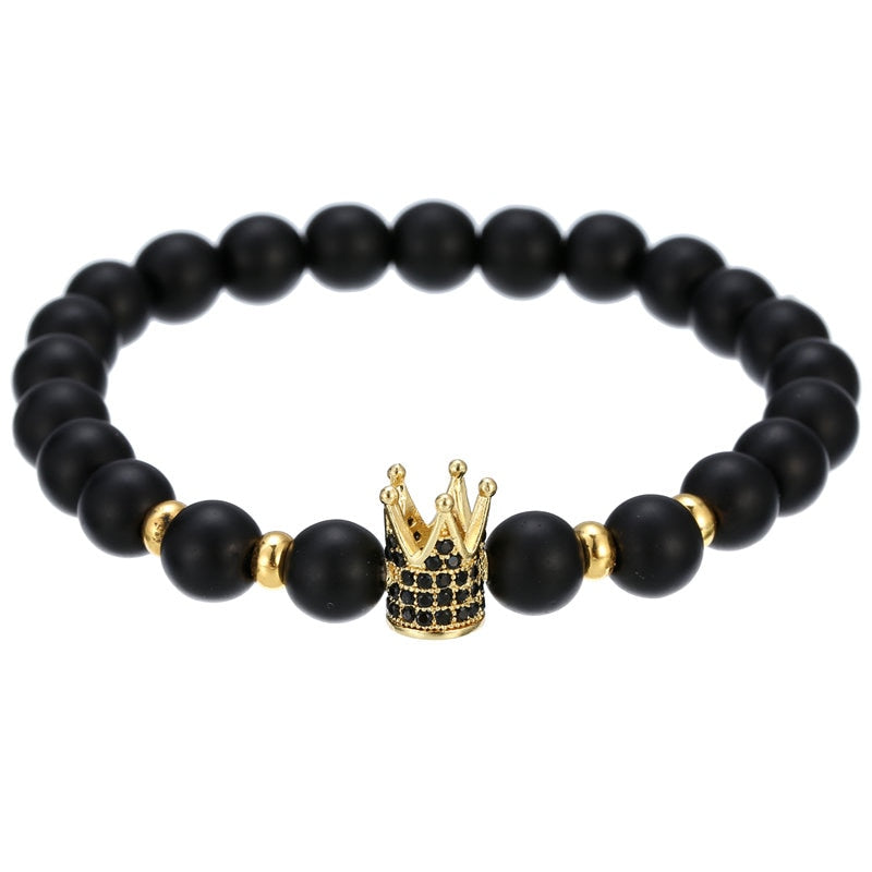 2022 Fashion Micro CZ King crown charm bracelet handmade stretch men&#39;s 8mm Copper beads women bracelet bangle jewelry BA-011G