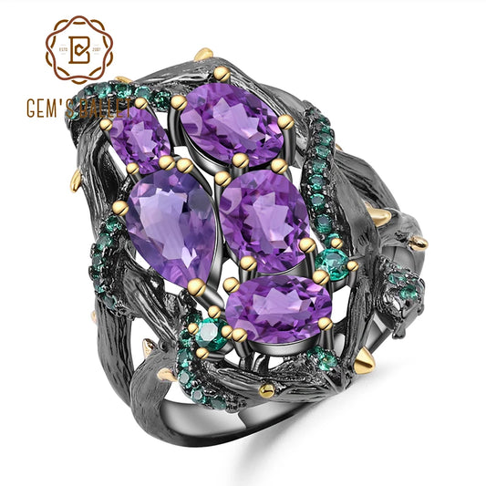 GEM'S BALLET 3.23Ct Natural Amethyst Rings 925 Sterling Silver Handmade Hollow Element Ring for Women Bijoux Fine Jewelry CHINA
