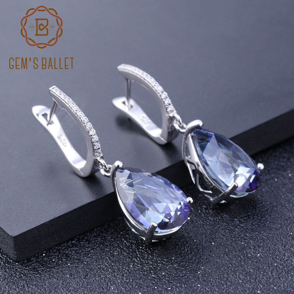 GEM&#39;S BALLET 925 Sterling Silver Water Drop Earrings for Women 10.44Ct Natural Iolite Blue Mystic Quartz Gemstone Fine Jewelry