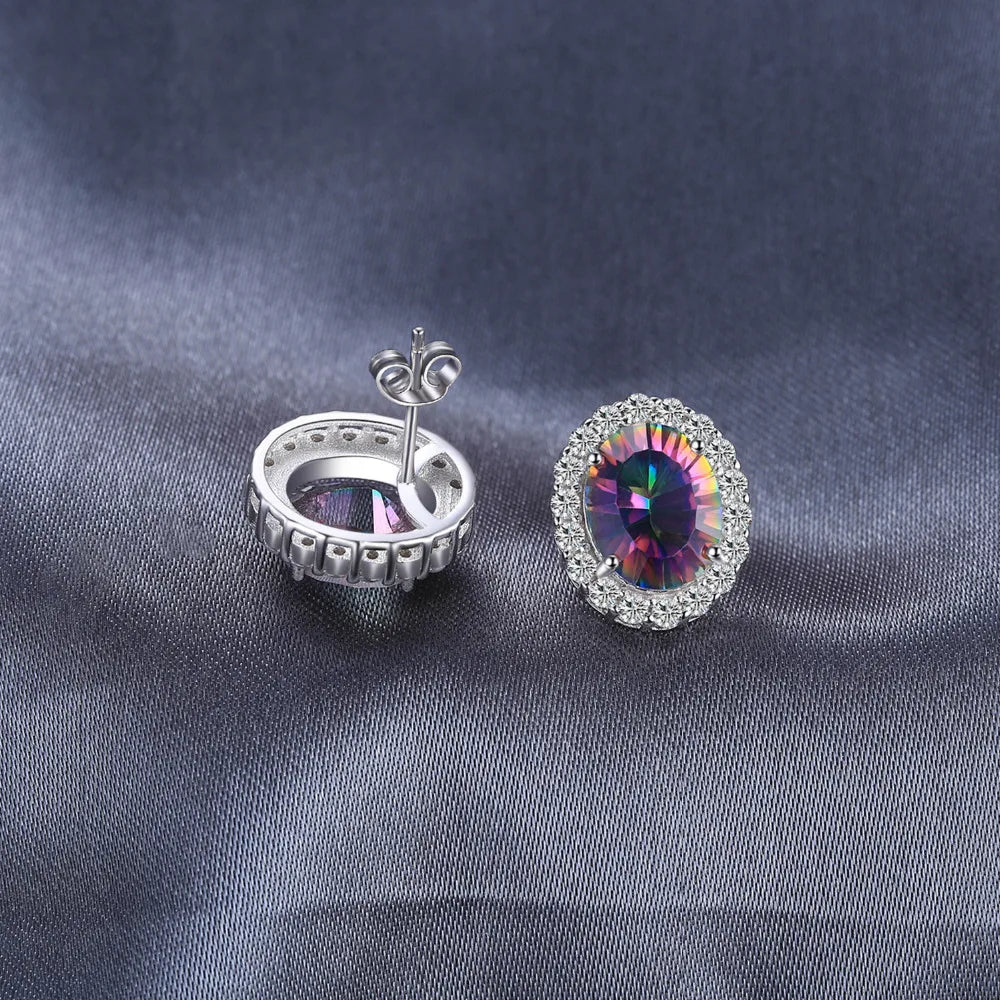 JewelryPalace 6.8ct Natural Rainbow Mystic Quartz 925 Sterling Silver Stud Earrings for Women Fashion Gift Jewelry New Arrival