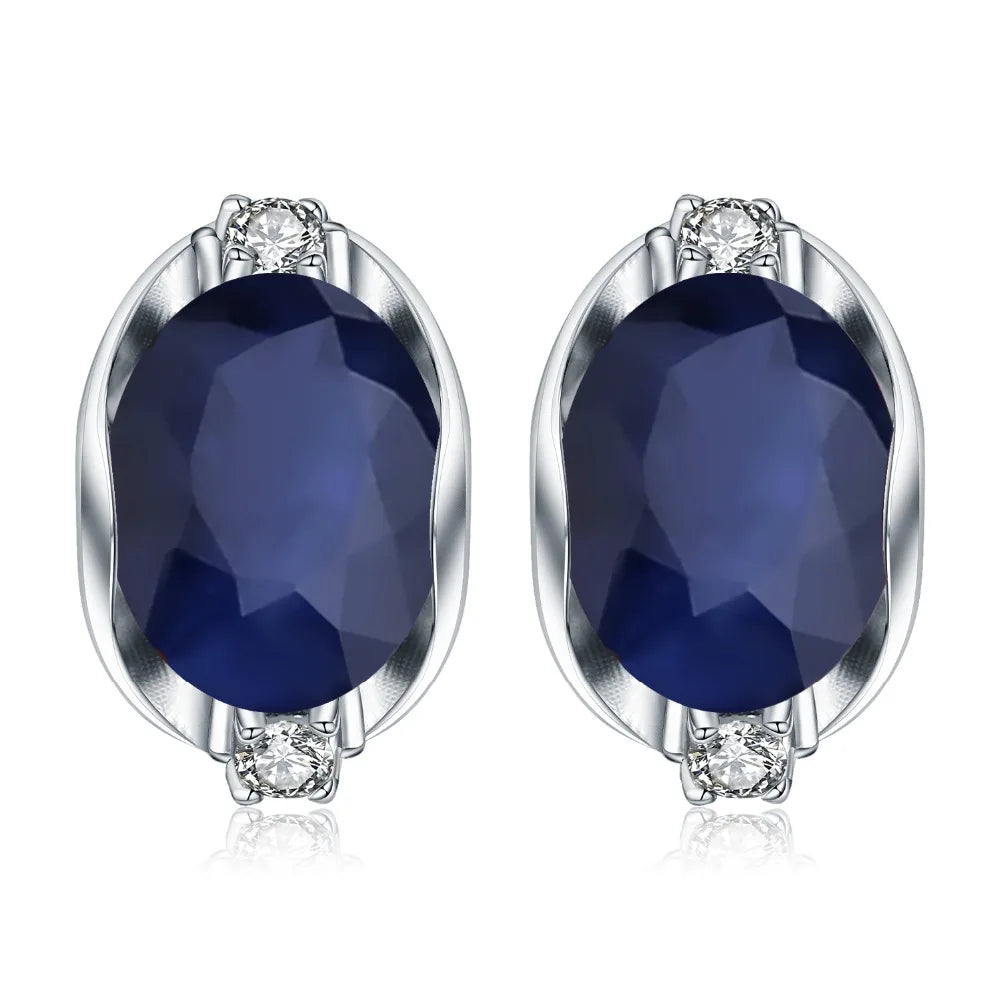 GEM'S BALLET 925 Sterling Silver Stud Earrings 6.48Ct Natural Blue Sapphire Earrings For Women Engagement Jewelry New Brand