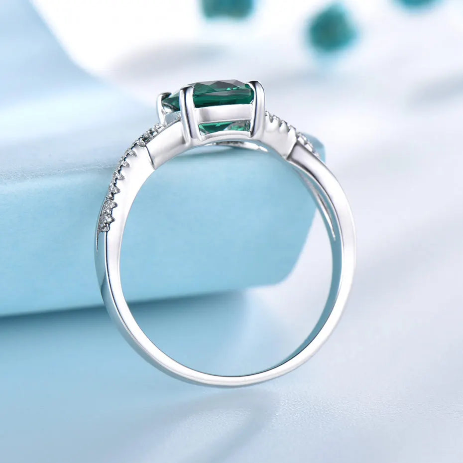 UMCHO Emerald Gemstone Rings for Women Solid 925 Sterling Silver Ring Silver Wedding Engagement Band Romantic Fine Jewelry Gift