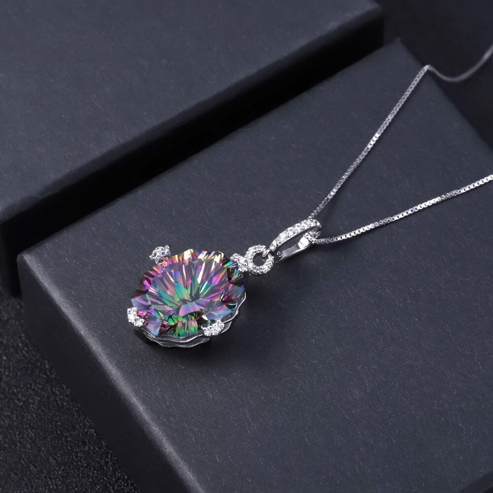 GEM&#39;S BALLET Genuine 925 Sterling Silver Irregular Necklace for Women 24.21Ct Natural Rainbow Mystic Quartz Pendant Fine Jewelry