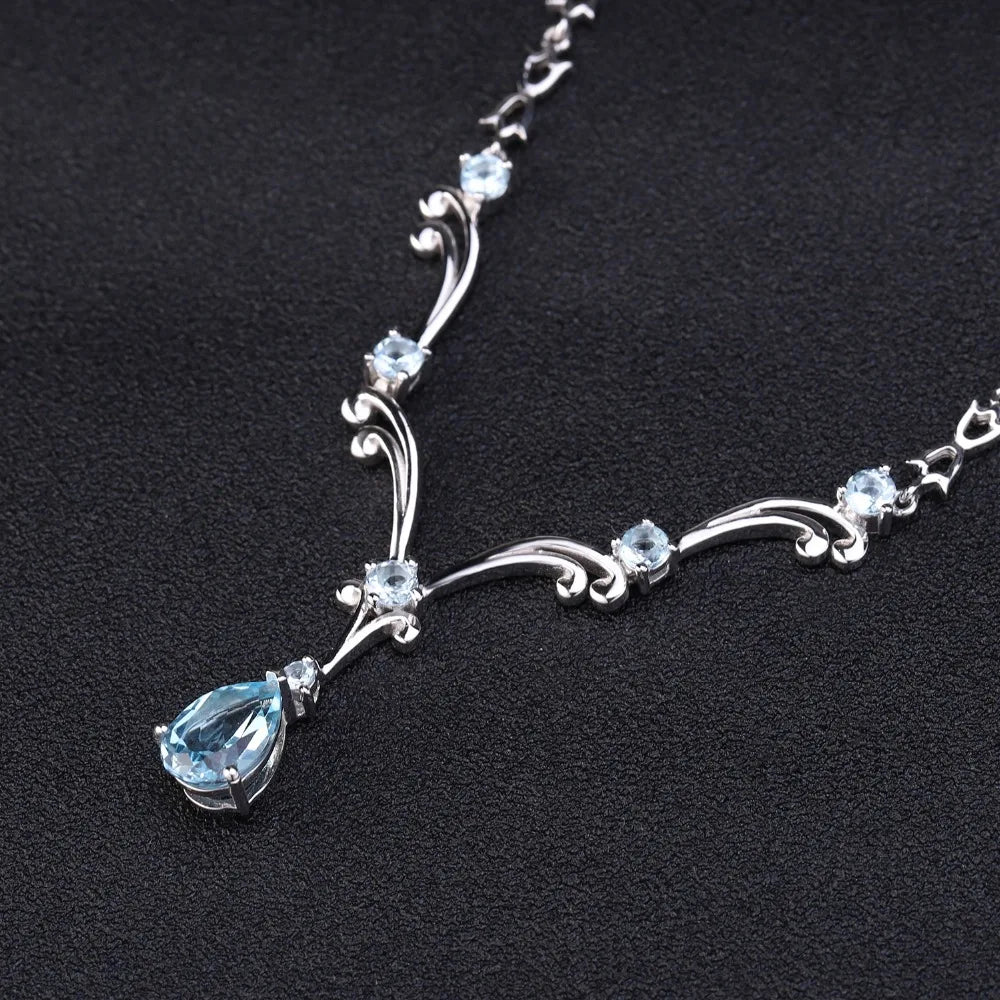 GEM'S BALLET 5.31Ct Natural Sky Blue Topaz Gemstone Pendant Necklace for Women Luxury 925 Sterling Silver Vintage Fine Jewelry