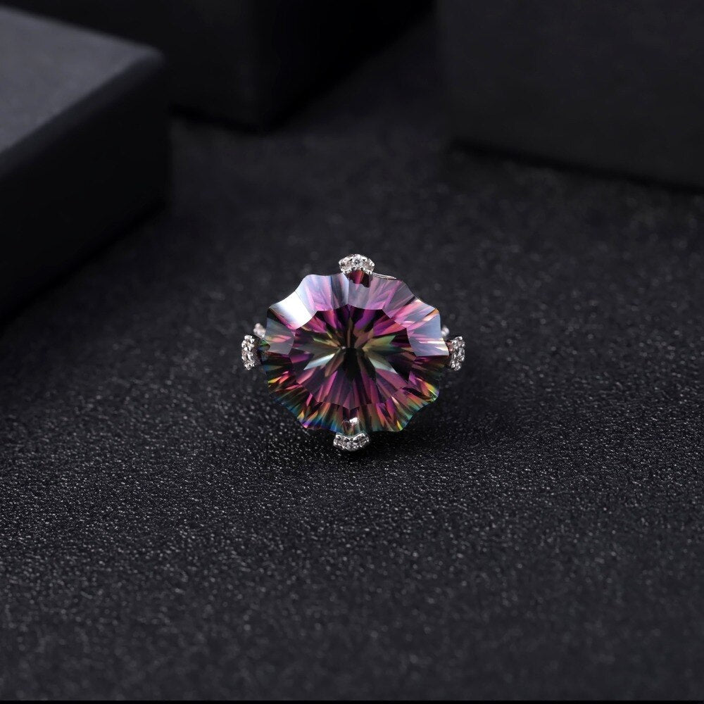 GEM'S BALLET Luxury Natural Rainbow Mystic Quartz Cocktail Ring 925 Sterling Silver Irregular Gemstone Rings Jewelry for Women